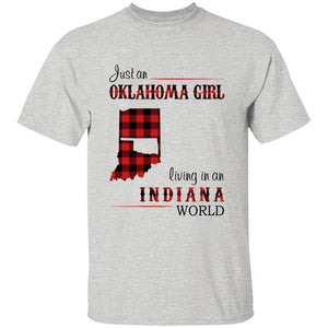 Just An Oklahoma Girl Living In An Indiana World T-shirt - T-shirt Born Live Plaid Red Teezalo