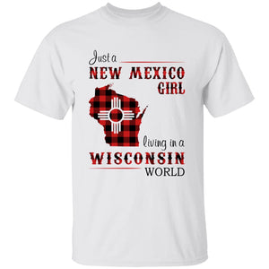 Just A New Mexico Girl Living In A Wisconsin World T-shirt - T-shirt Born Live Plaid Red Teezalo
