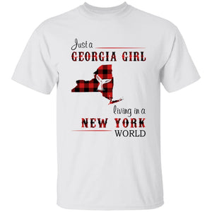 Just A Georgia Girl Living In A New York World T-shirt - T-shirt Born Live Plaid Red Teezalo