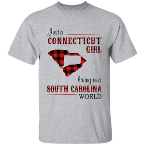 Just A Connecticut Girl Living In A South Carolina World T-shirt - T-shirt Born Live Plaid Red Teezalo