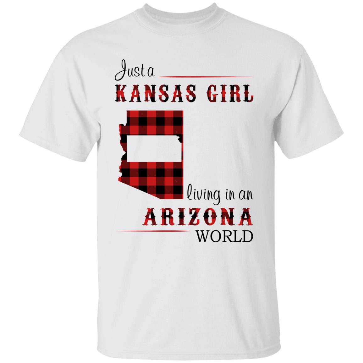 Just A Kansas Girl Living In An Arizona World T-shirt - T-shirt Born Live Plaid Red Teezalo