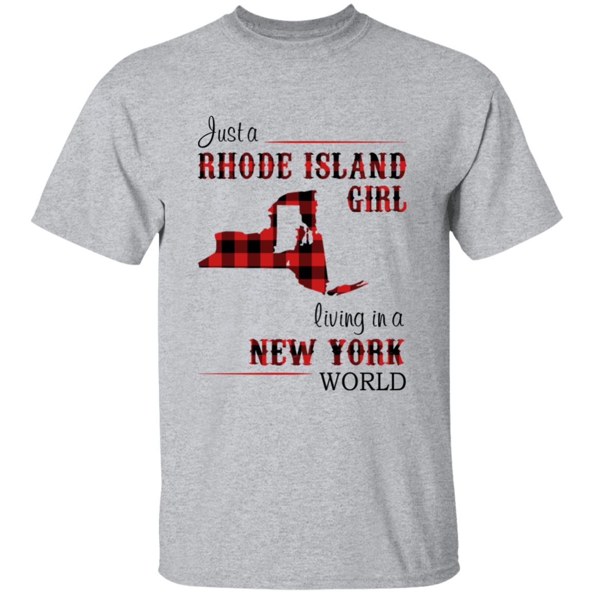Just A Rhode Island Girl Living In A New York World T-shirt - T-shirt Born Live Plaid Red Teezalo