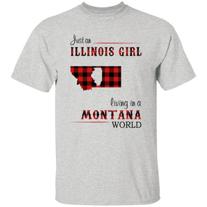 Just An Illinois Girl Living In A Montana World T-shirt - T-shirt Born Live Plaid Red Teezalo