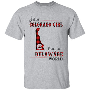 Just A Colorado Girl Living In A Delaware World T-shirt - T-shirt Born Live Plaid Red Teezalo