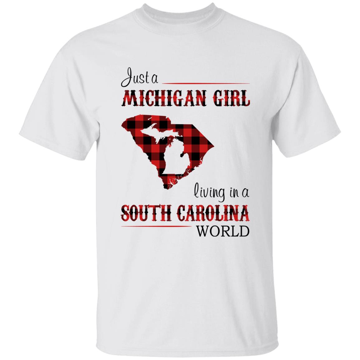 Just A Michigan Girl Living In A South Carolina World T-shirt - T-shirt Born Live Plaid Red Teezalo