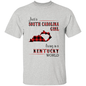 Just A South Carolina Girl Living In A Kentucky World T-shirt - T-shirt Born Live Plaid Red Teezalo