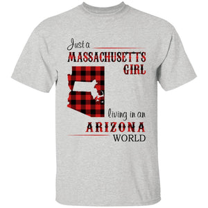 Just A Massachusetts Girl Living In An Arizona World T-shirt - T-shirt Born Live Plaid Red Teezalo