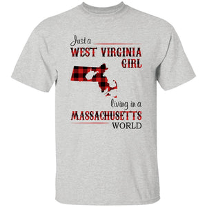 Just A West Virginia Girl Living In A Massachusetts World T-shirt - T-shirt Born Live Plaid Red Teezalo