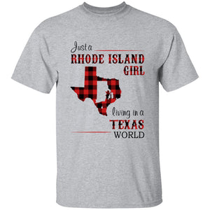 Just A Rhode Island  Girl Living In A Texas World T-shirt - T-shirt Born Live Plaid Red Teezalo
