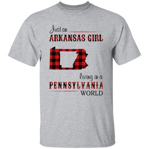 Just An Arkansas Girl Living In A Pennsylvania World T-shirt - T-shirt Born Live Plaid Red Teezalo