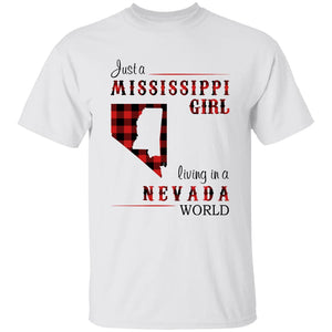 Just A Mississippi Girl Living In A Nevada World T-shirt - T-shirt Born Live Plaid Red Teezalo