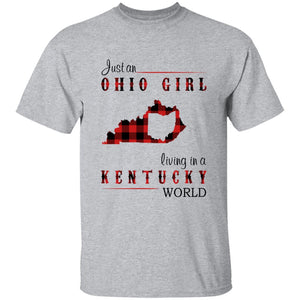 Just An Ohio Girl Living In A Kentucky World T-shirt - T-shirt Born Live Plaid Red Teezalo