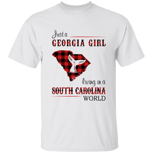 Just A Georgia Girl Living In A South Carolina World T-shirt - T-shirt Born Live Plaid Red Teezalo