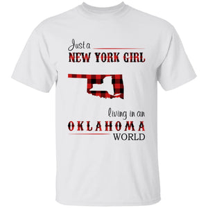 Just A New York Girl Living In An Oklahoma World T-shirt - T-shirt Born Live Plaid Red Teezalo