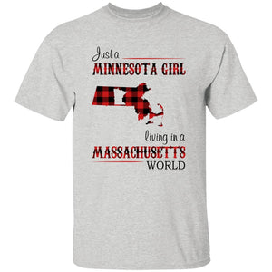 Just A Minnesota Girl Living In A Massachusetts World T-shirt - T-shirt Born Live Plaid Red Teezalo