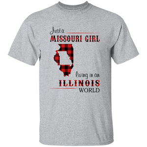 Just A Missouri Girl Living In An Illinois World T-shirt - T-shirt Born Live Plaid Red Teezalo