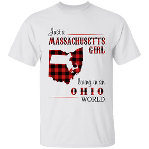 Just A Massachusetts Girl Living In An Ohio World T-shirt - T-shirt Born Live Plaid Red Teezalo