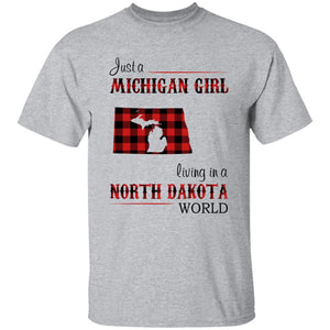 Just A Michigan Girl Living In A North Dakota World T-shirt - T-shirt Born Live Plaid Red Teezalo
