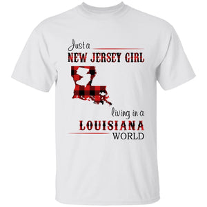 Just A New Jersey Girl Living In A Louisiana World T-shirt - T-shirt Born Live Plaid Red Teezalo