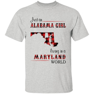Just An Alabama Girl Living In A Maryland World T-shirt - T-shirt Born Live Plaid Red Teezalo