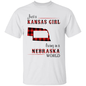 Just A Kansas Girl Living In A Nebraska World T-shirt - T-shirt Born Live Plaid Red Teezalo