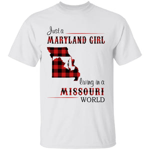 Just A Maryland Girl Living In A Missouri World T-shirt - T-shirt Born Live Plaid Red Teezalo