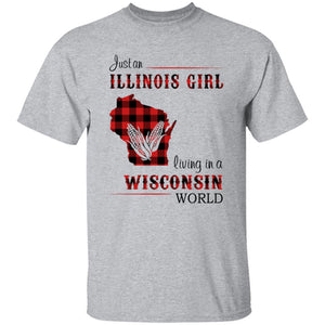 Just An Illinois Girl Living In A Wisconsin World T-shirt - T-shirt Born Live Plaid Red Teezalo