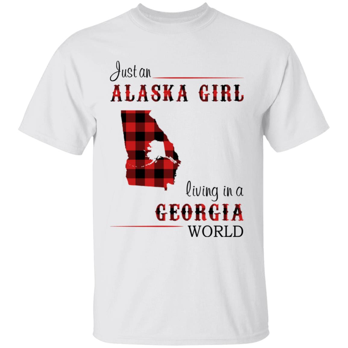 Just An Alaska Girl Living In A Georgia World T-shirt - T-shirt Born Live Plaid Red Teezalo