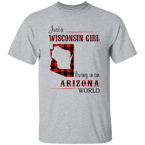 Just A Wisconsin Girl Living In An Arizona World T-shirt - T-shirt Born Live Plaid Red Teezalo