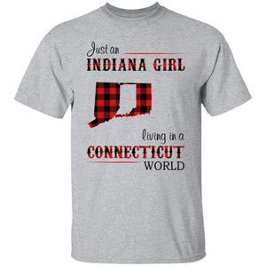 Just An Indiana Girl Living In A Connecticut World T- Shirt - T-shirt Born Live Plaid Red Teezalo