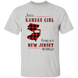 Just A Kansas Girl Living In A New Jersey World T-shirt - T-shirt Born Live Plaid Red Teezalo