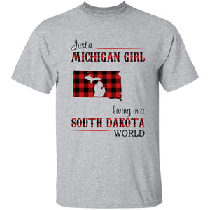 Just A Michigan Girl Living In A South Dakota World T-shirt - T-shirt Born Live Plaid Red Teezalo
