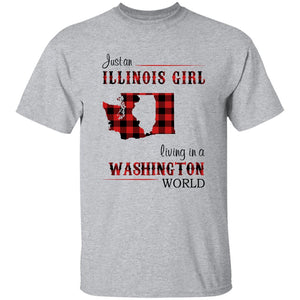 Just An Illinois Girl Living In A Washington World T-shirt - T-shirt Born Live Plaid Red Teezalo