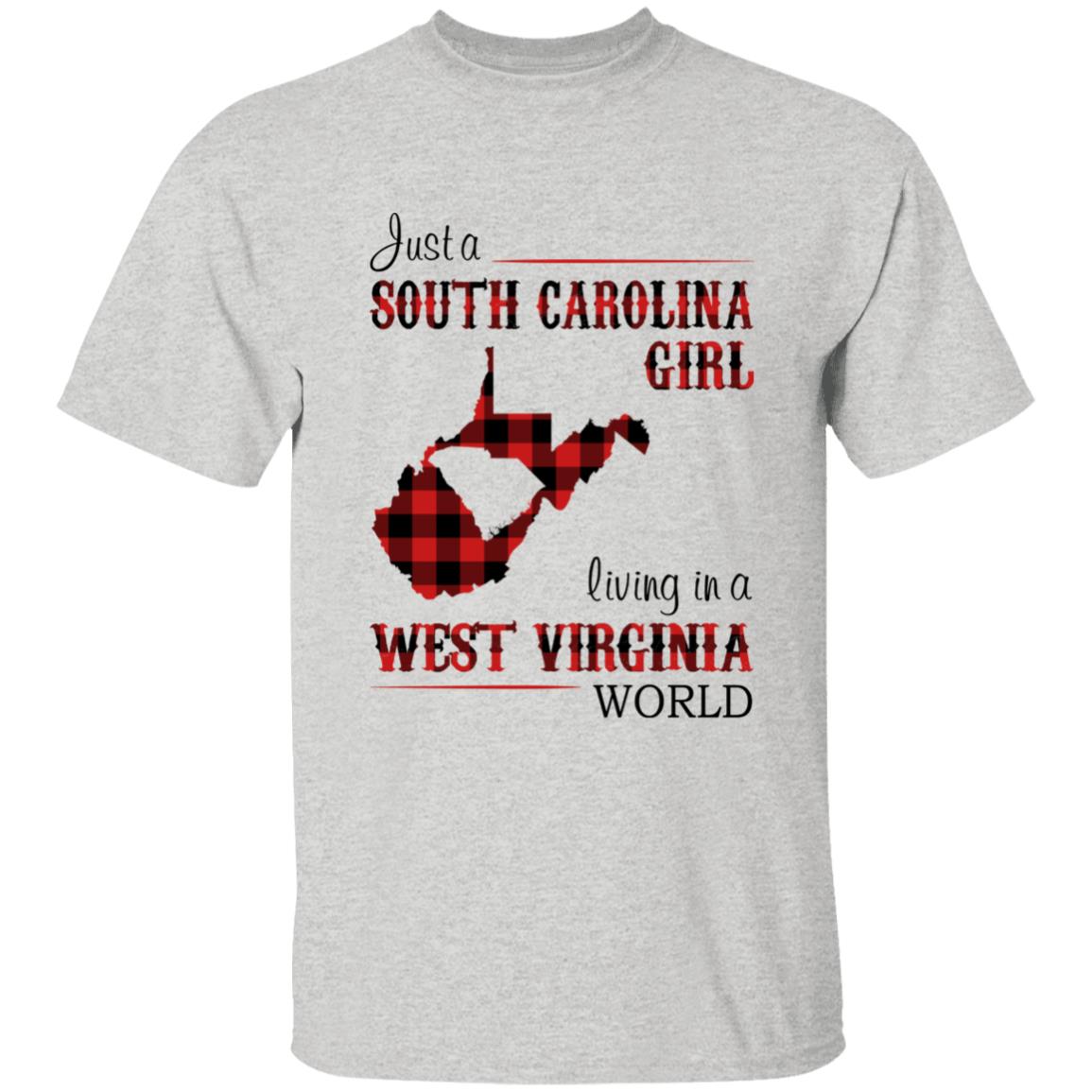 Just A South Carolina Girl Living In A West Virginia World T-shirt - T-shirt Born Live Plaid Red Teezalo