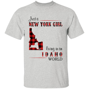 Just A New York Girl Living In An Idaho World T-shirt - T-shirt Born Live Plaid Red Teezalo