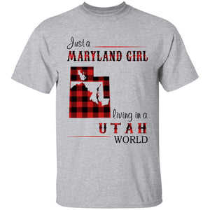 Just A Maryland Girl Living In A Utah World T-shirt - T-shirt Born Live Plaid Red Teezalo