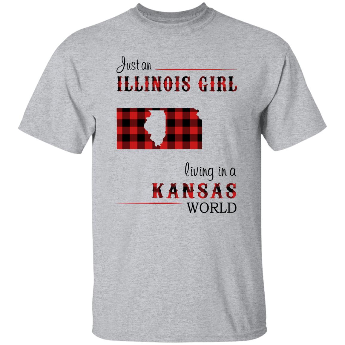 Just An Illinois Girl Living In A Kansas World T-shirt - T-shirt Born Live Plaid Red Teezalo