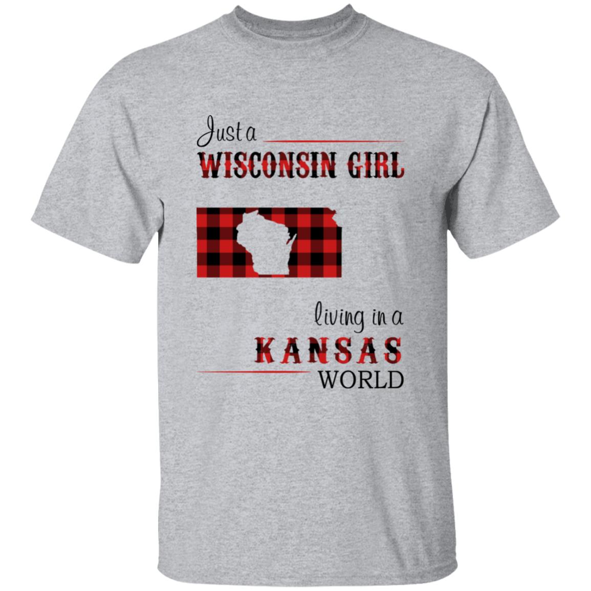 Just A Wisconsin Girl Living In A Kansas World T-shirt - T-shirt Born Live Plaid Red Teezalo