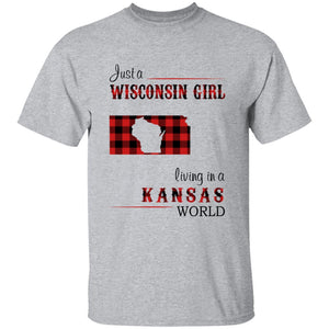 Just A Wisconsin Girl Living In A Kansas World T-shirt - T-shirt Born Live Plaid Red Teezalo