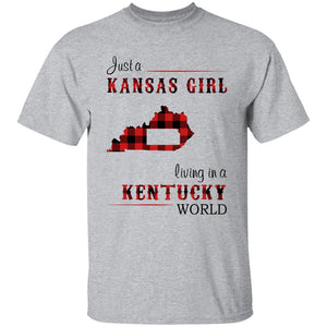 Just A Kansas Girl Living In A Kentucky World T-shirt - T-shirt Born Live Plaid Red Teezalo