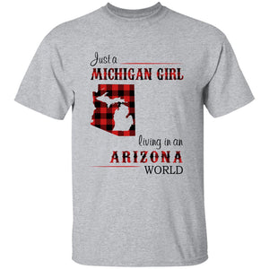 Just A Michigan Girl Living In An Arizona World T-shirt - T-shirt Born Live Plaid Red Teezalo