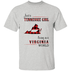 Just A Tennessee Girl Living In A Virginia World T-shirt - T-shirt Born Live Plaid Red Teezalo