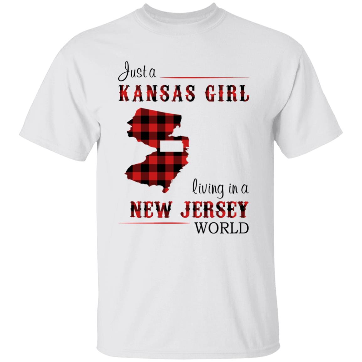 Just A Kansas Girl Living In A New Jersey World T-shirt - T-shirt Born Live Plaid Red Teezalo