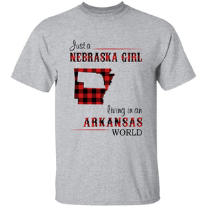 Just A Nebraska Girl Living In An Arkansas World T-shirt - T-shirt Born Live Plaid Red Teezalo