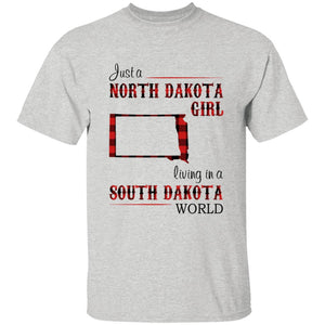 Just A North Dakota Girl Living In A South Dakota World T-shirt - T-shirt Born Live Plaid Red Teezalo
