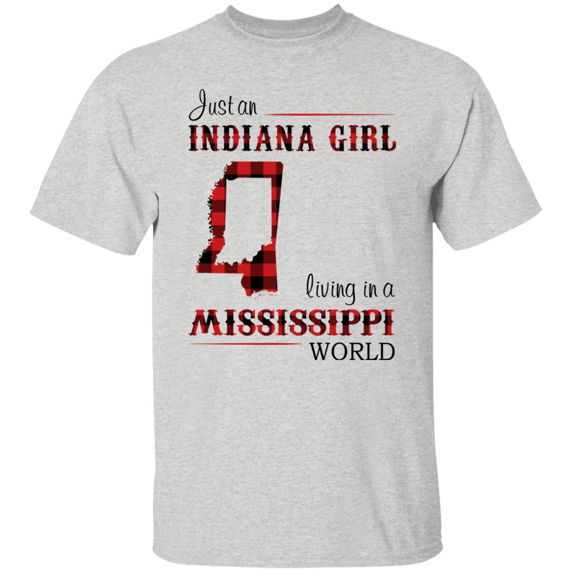 Just An Indiana Girl Living In A Mississippi World T-Shirt - T-shirt Born Live Plaid Red Teezalo