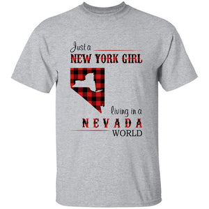 Just A New York Girl Living In A Nevada World T-shirt - T-shirt Born Live Plaid Red Teezalo