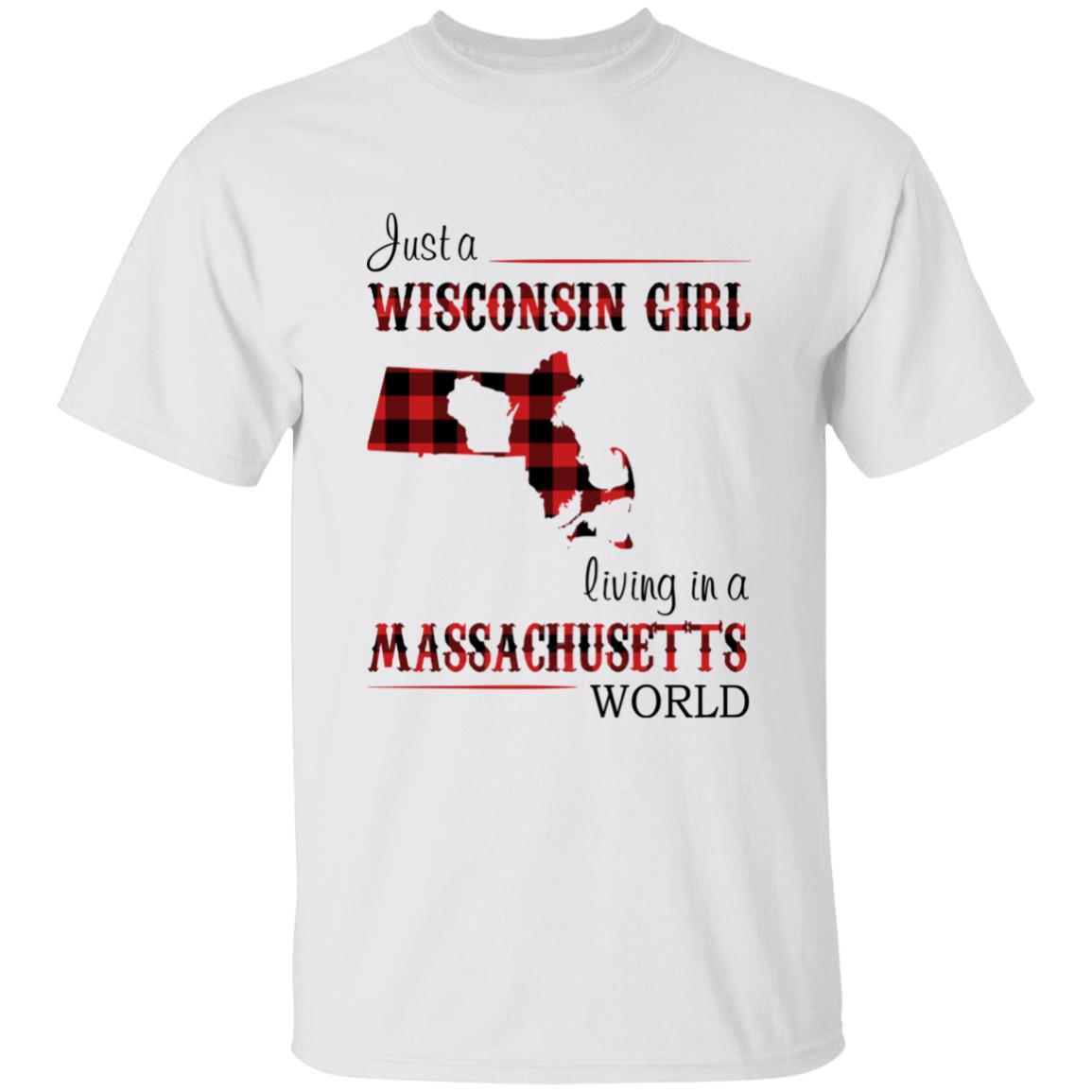 Just A Wisconsin Girl Living In A Massachusetts World T-shirt - T-shirt Born Live Plaid Red Teezalo