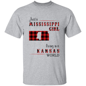 Just A Mississippi Girl Living In A Kansas World T-shirt - T-shirt Born Live Plaid Red Teezalo