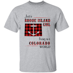 Just A Rhode Island Girl Living In A Colorado World T-shirt - T-shirt Born Live Plaid Red Teezalo